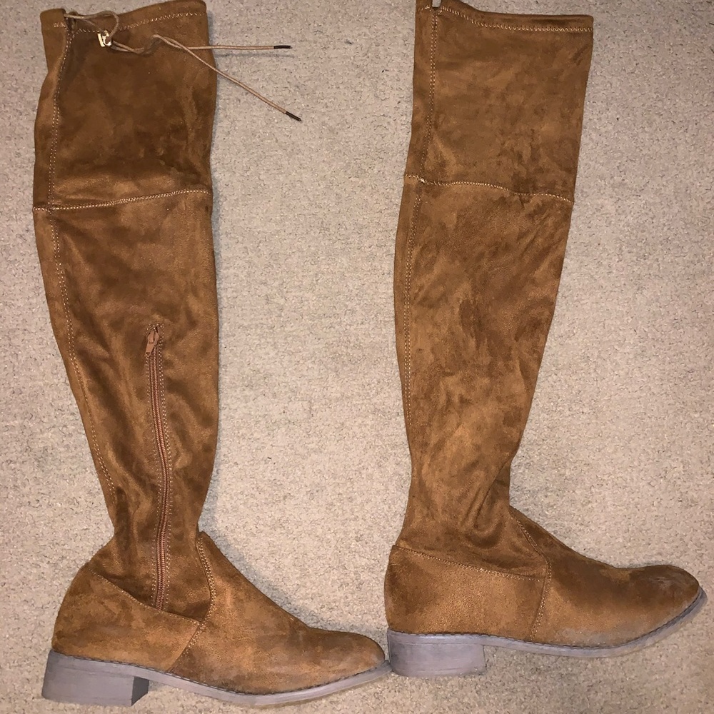 Brown/tan faux suede over the knee boots